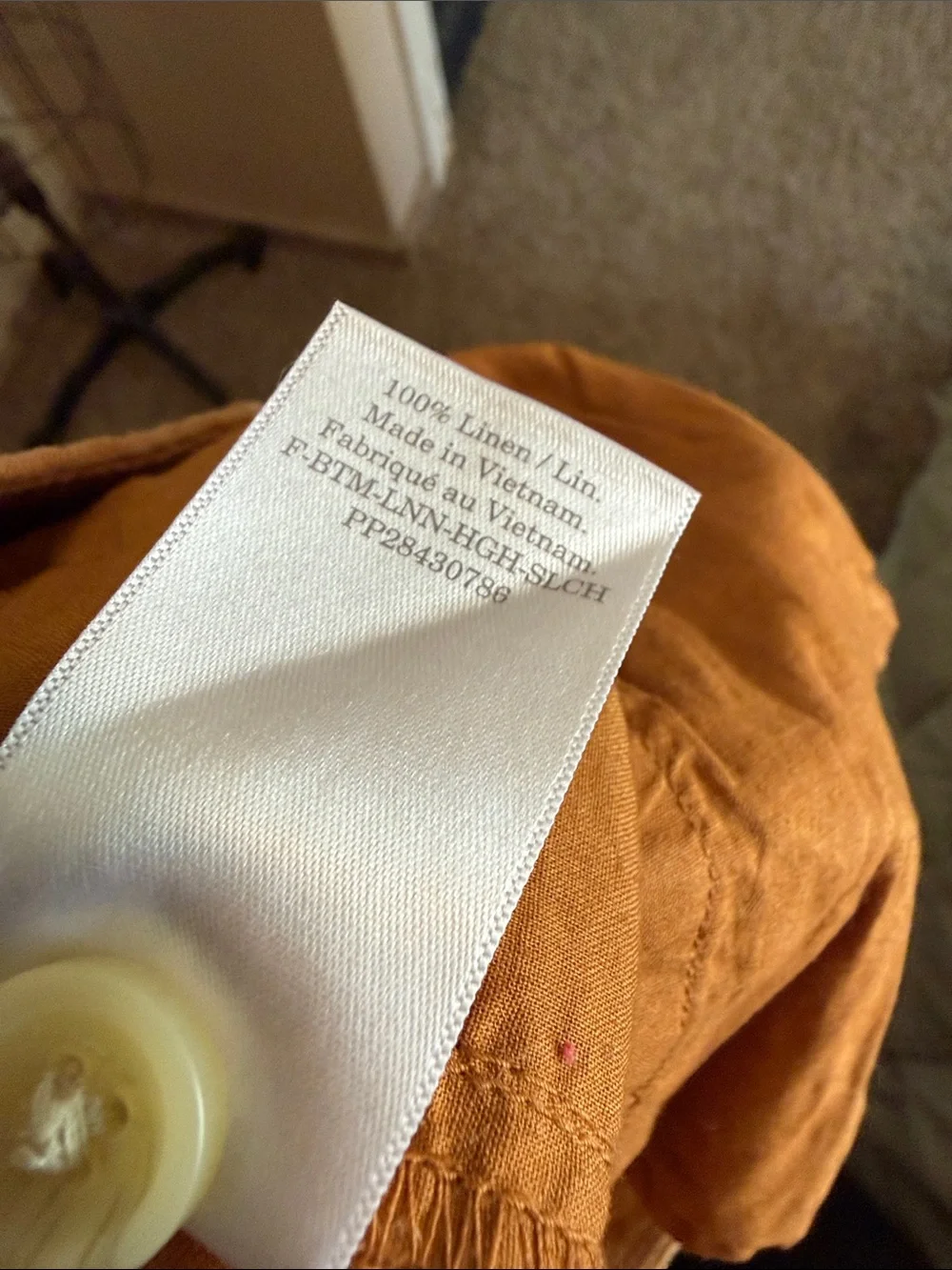 Everlane Size 8 100% Linen Wide Leg Pants Rust Orange High Rise